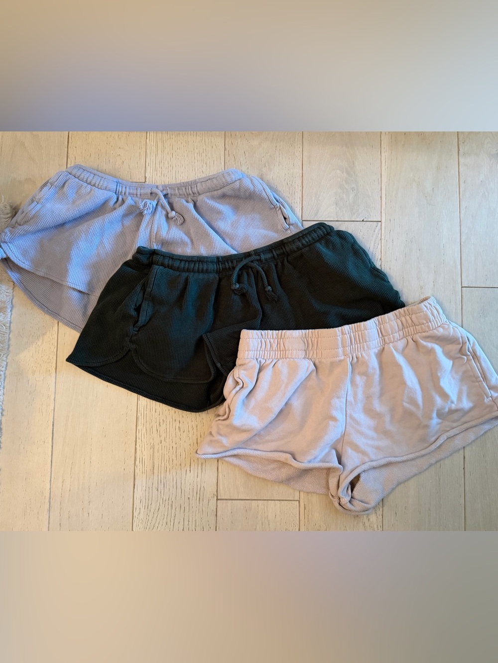 Brandy Melville Waffle & Terry Short Set - Black, Light Taupe, Pale Lilac